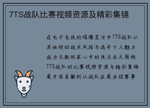 7TS战队比赛视频资源及精彩集锦