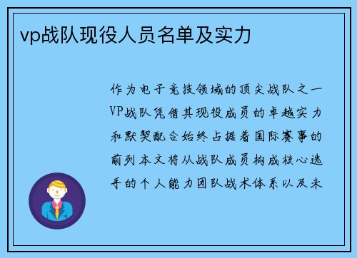 vp战队现役人员名单及实力