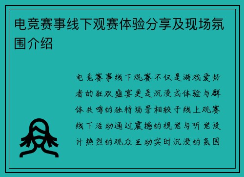 电竞赛事线下观赛体验分享及现场氛围介绍